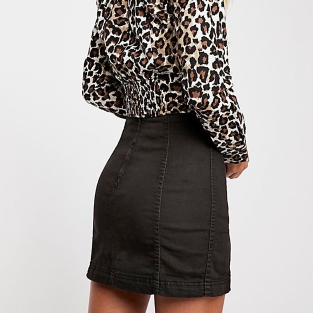 FREE PEOPLE MODERN FEMME BLACK DENIM MINI SKIRT